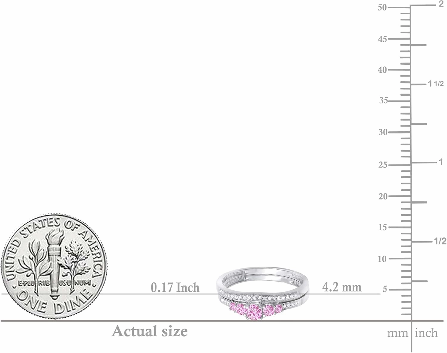 Dazzlingrock Collection Round Pink Sapphire And White Diamond 5 Stone Bridal Engagement Ring Matching Band Set, 14K Solid White Gold