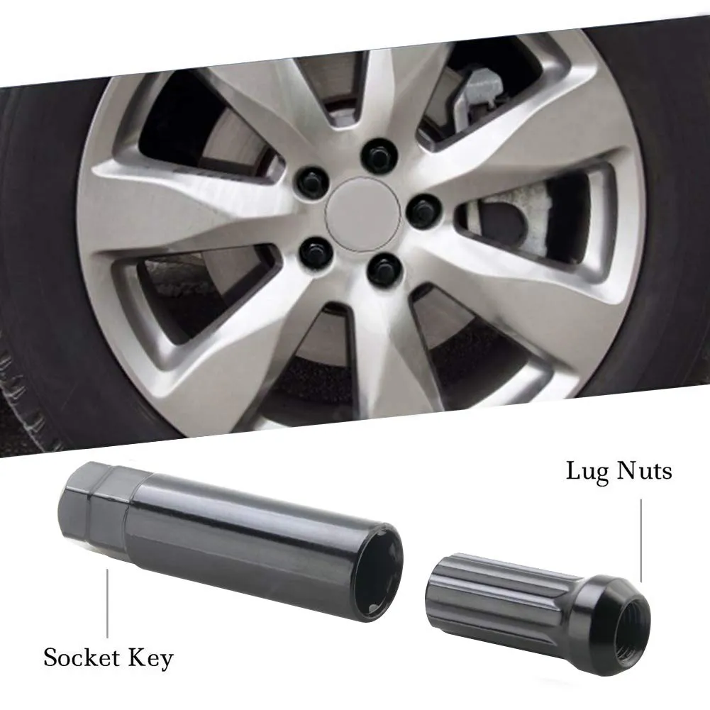 DCVAMOUS 24 PC 14x1.5 Lug Nuts Black 7-Spline Compatible with Chevy GMC Aftermarket Wheels - M14x1.5 Extended Lugnuts 2" Tall Cone Seat with Key for Sierra Silverado 1500 Suburban Yukon Escalade
