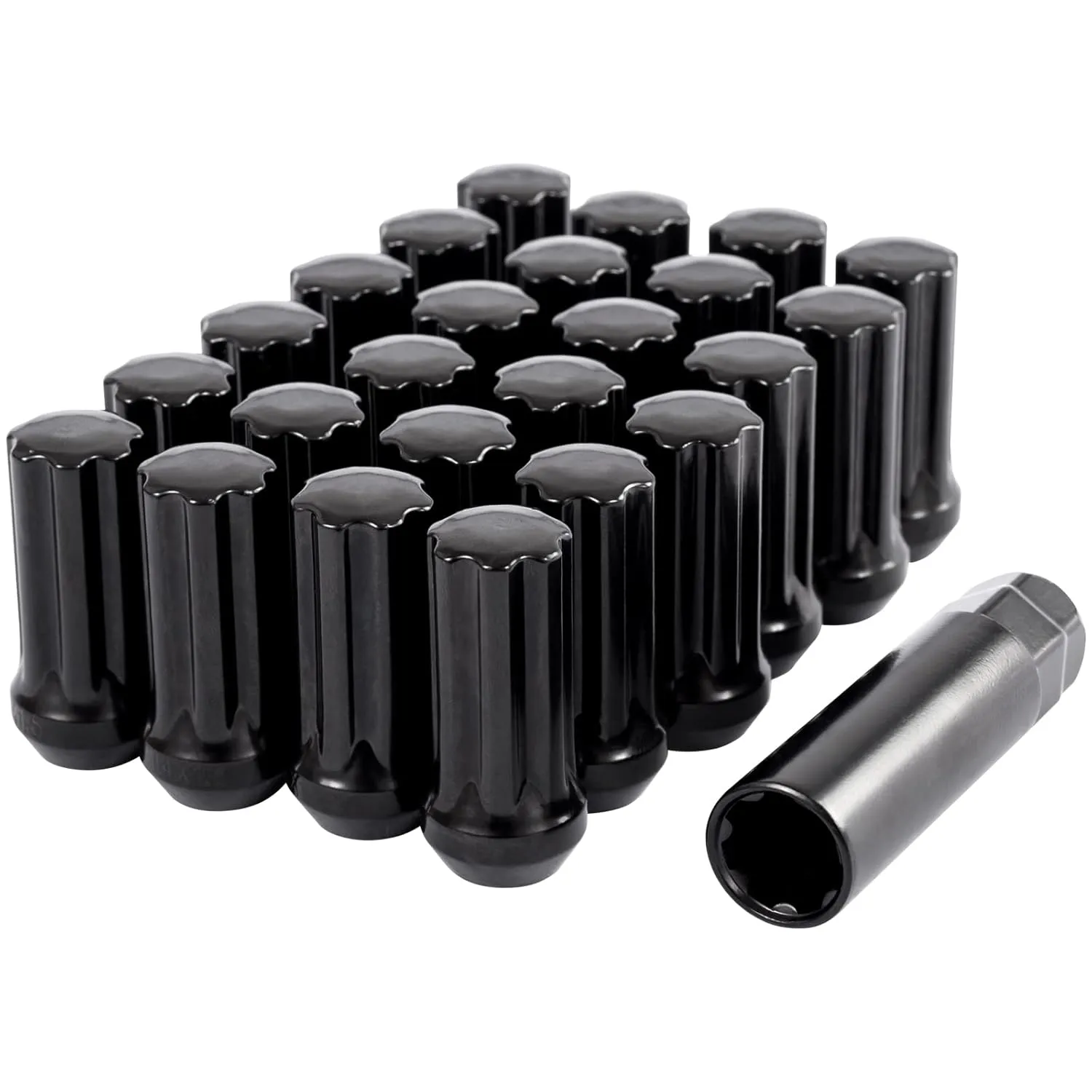 DCVAMOUS 24 PC 14x1.5 Lug Nuts Black 7-Spline Compatible with Chevy GMC Aftermarket Wheels - M14x1.5 Extended Lugnuts 2" Tall Cone Seat with Key for Sierra Silverado 1500 Suburban Yukon Escalade