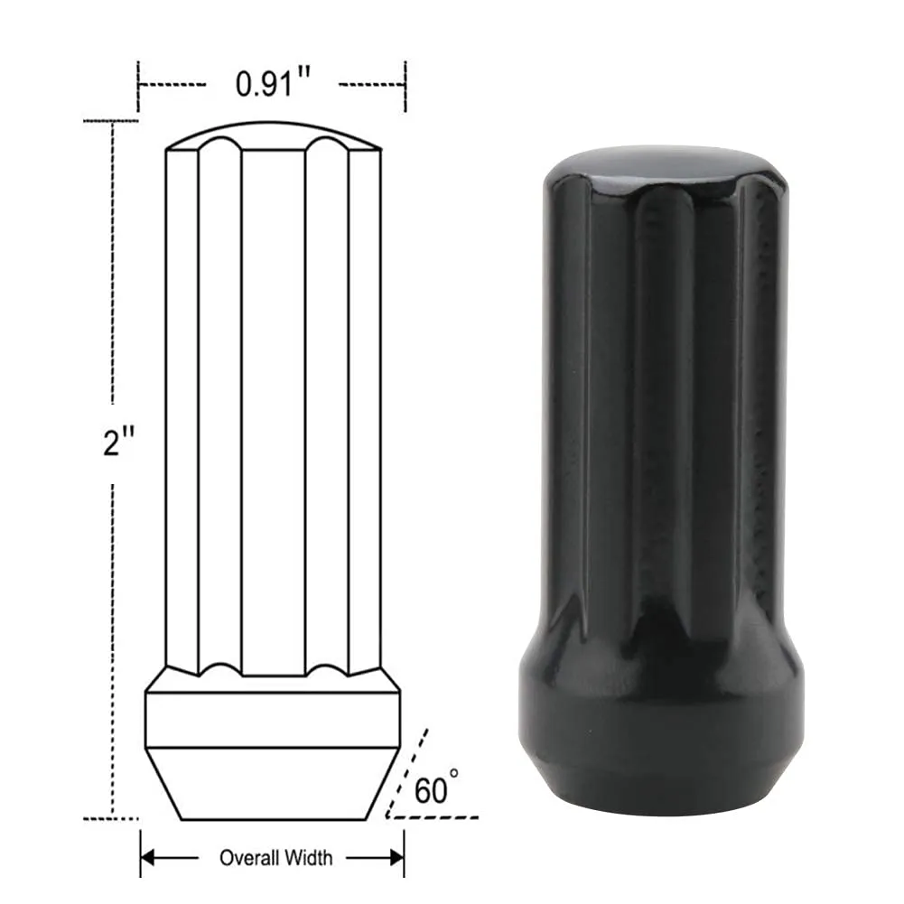 DCVAMOUS 24 PC 14x1.5 Lug Nuts Black 7-Spline Compatible with Chevy GMC Aftermarket Wheels - M14x1.5 Extended Lugnuts 2" Tall Cone Seat with Key for Sierra Silverado 1500 Suburban Yukon Escalade