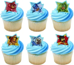 DecoPac PJ Masks Calling All Heroes! Rings, Cupcake Decorations Featuring Catboy, Owlette, Gekko and friends! Food Safe Cake Toppers – 24 Pack