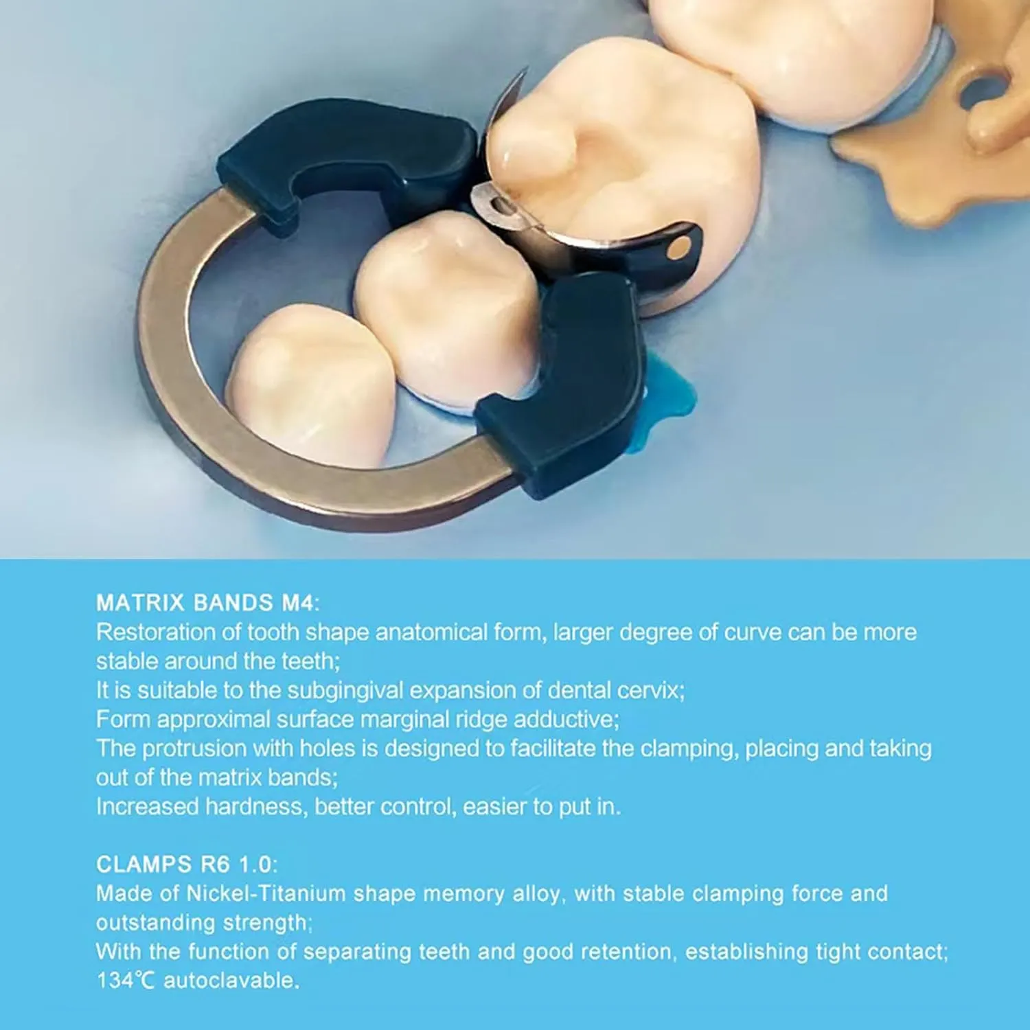 Dental Sectional Matrix Ring Clamp Spring Clip, Autoclavable Nickel Titanium Orthodontic Clamp Rings, Contoured Matrices System for Pre- and Post-Molars. (R6 Blue)