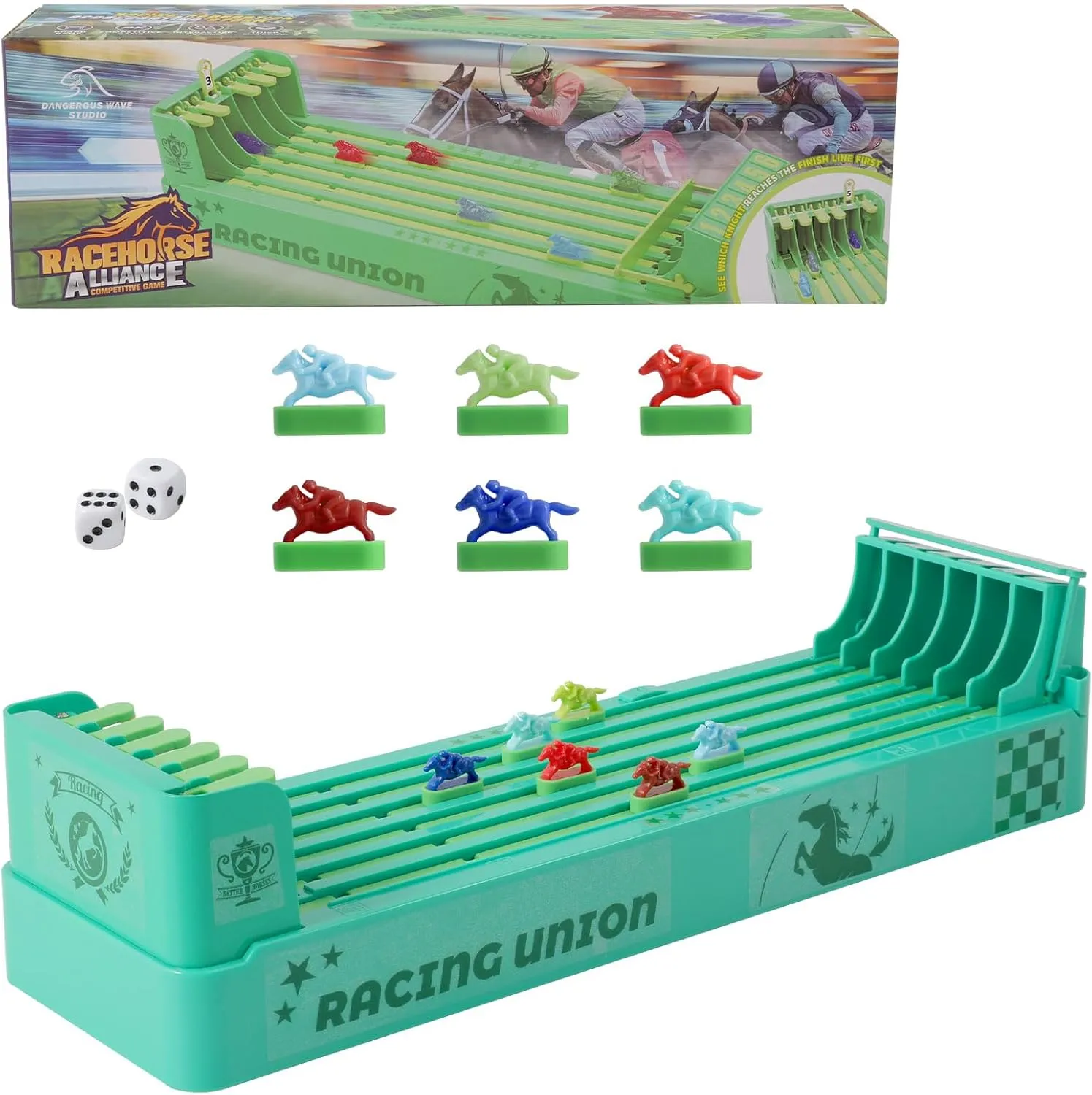 Derby Horse Racing Game - Electric Board Game With 6 Horses and 2 Dice, Mini Tabletop Race Game, Horseopoly for Adults, Friends, Family Parties - Gifts