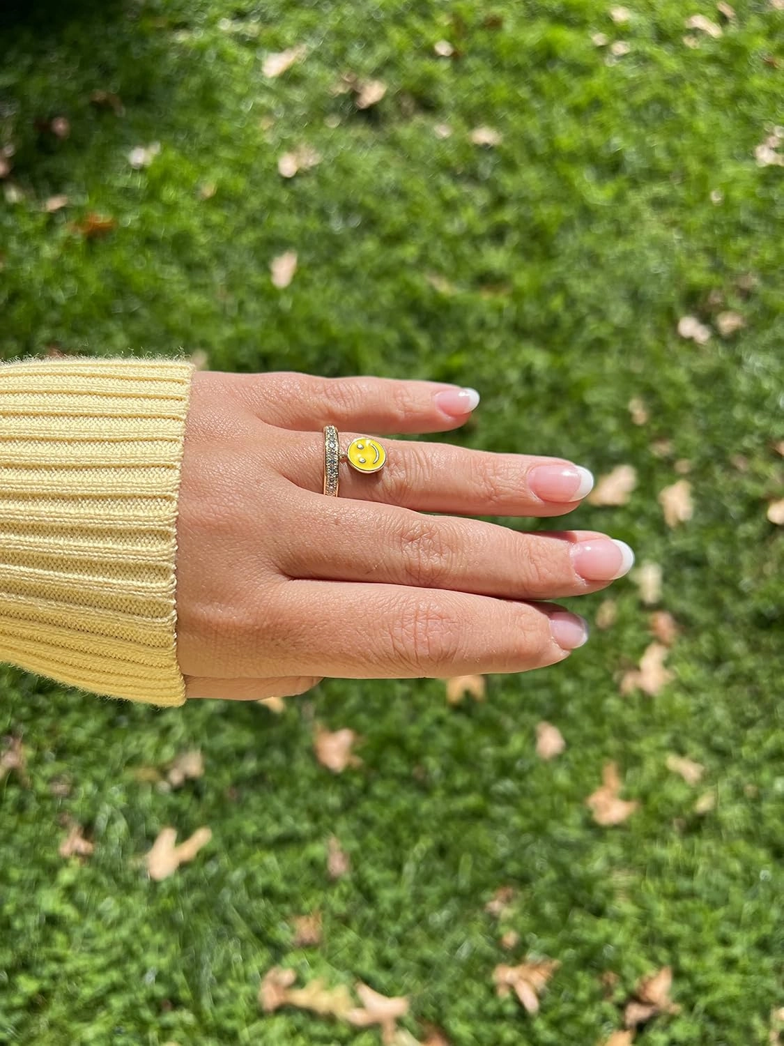 Diamond and Enamel Smiley Face Charm Band Ring or Bracelet or Stud Earrings for Women in 14k Yellow Gold Anniversary Ring Size 5 to 10.5 Round Earrings with Push Backs Lobster Claw Bracelet by LeVian
