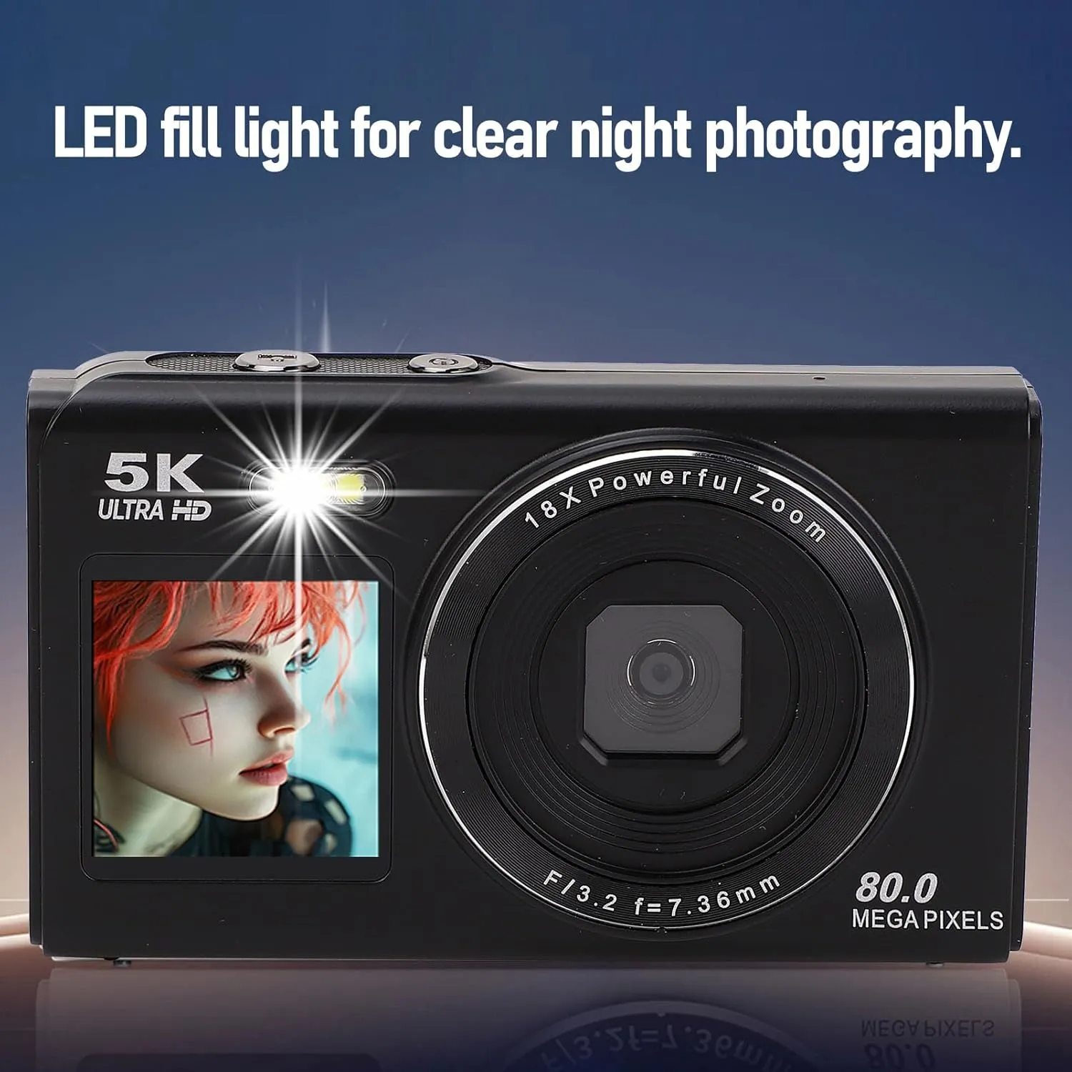 Digital Camera, 5k 80MP Dual Screens Camera, 2.8in 1.5in, Portable Small Point and Shoot Digital Cameras with 18X Zoom,WiFi Rechargeable Battery for Kids Teens Adult Beginner