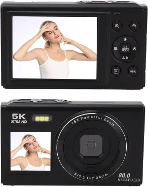 Digital Camera, 5k 80MP Dual Screens Camera, 2.8in 1.5in, Portable Small Point and Shoot Digital Cameras with 18X Zoom,WiFi Rechargeable Battery for Kids Teens Adult Beginner