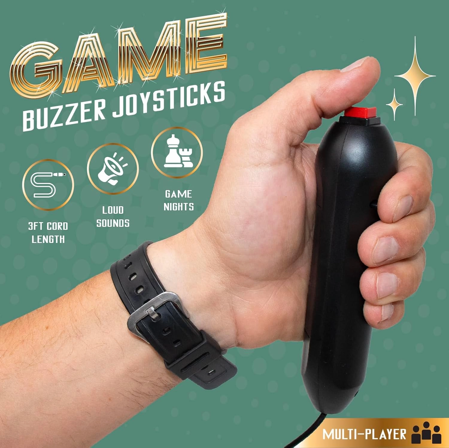 Digital Energy Handheld Game System - Console Displays First Buzz-in - Great for Jeopardy, Family Feud, Trivia and Buzzer Games - Console with 8 Joystick Buzzers