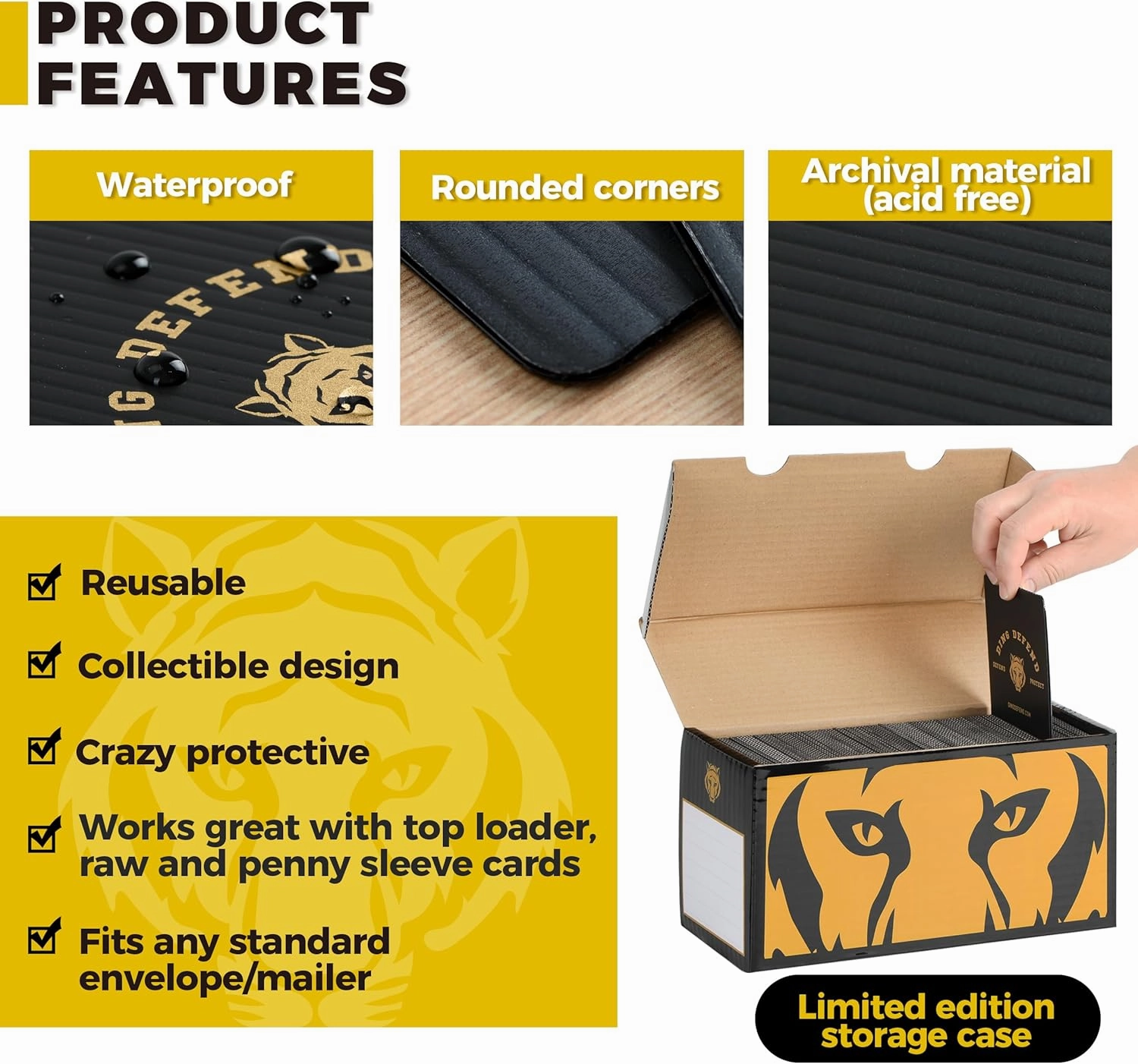 Ding Defend 110 Pack Trading Card Protectors - Hard Plastic Slab - Tiger Design - 3.5 x 4.5 Inches