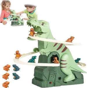 Dinosaur Climb Stairs Music Toy, Dinosaur Roller Coaster Toys for Boys, Electric Dino Climbing Stairs Toy with Lights and Music, Fun Climbing Stair Cartoon Tracks Slide Toys Set(1PC)