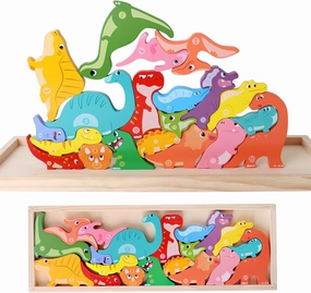 Dinosaur Toys for Kids 1-3 Wooden Stacking Blocks Montessori Toys, Balance Competition Games, Customized Birthday Gifts for Baby Boys and Girls for 4 5 Year Olds