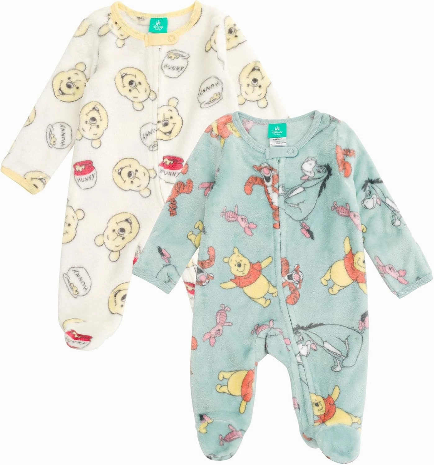 Disney Mickey Mouse Minnie Winnie the Pooh Baby 2 Pack Zip Up Sleep N' Plays Newborn to Infant Sizes (Newborn - 24 Months)