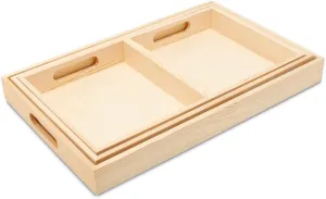DIY Wooden Tray Set, Pack of 3 Sets of 4 Nesting Wood Tray with Handles for Crafts, Organizing, Serving, Home Decor, & Classroom Play, by Woodpeckers