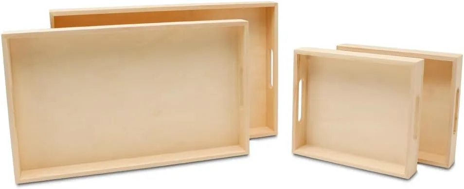 DIY Wooden Tray Set, Pack of 3 Sets of 4 Nesting Wood Tray with Handles for Crafts, Organizing, Serving, Home Decor, & Classroom Play, by Woodpeckers