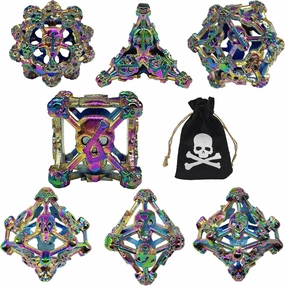 DND Dice Set Metal Hollow Dungeons and Dragons MTG D&D D20 Polyhedral Numbers TRPG Pathfinder Mechanical Skull Board Game Accessories with Dice Bag Collections and Gifts-Colorful