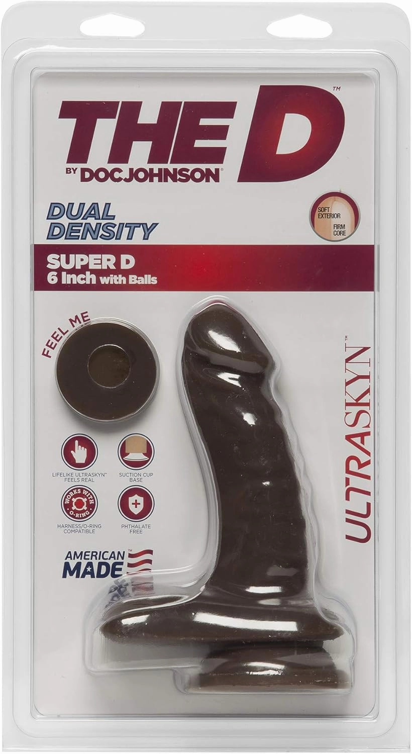 Doc Johnson The D - Super D 6 Inch - ULTRASKYN - 6.5" Long and 1.5" Wide - Strong Suction Cup Base - O-Ring Harness Compatible Dildo - Chocolate