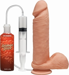 Doc Johnson The D - ULTRASKYN Perfect D Squirting 8 Inch with 1 oz Bottle of Splooge Juice and Suction Cup - Storage Bag Included - Harness Compatible - for Adults Only, Vanilla