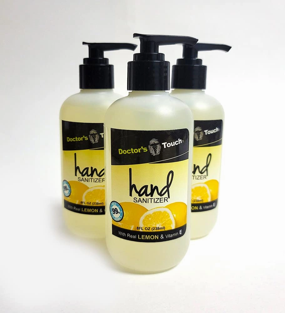 Doctor's Touch Hand Sanitizer With Real Lemon Vitamin E And Aloe Vera - 99% Effective Against Germs - 70% Alcohol - Antibacterial - Leaves Hands Clean, Soft And Moisturized (8oz, 3)