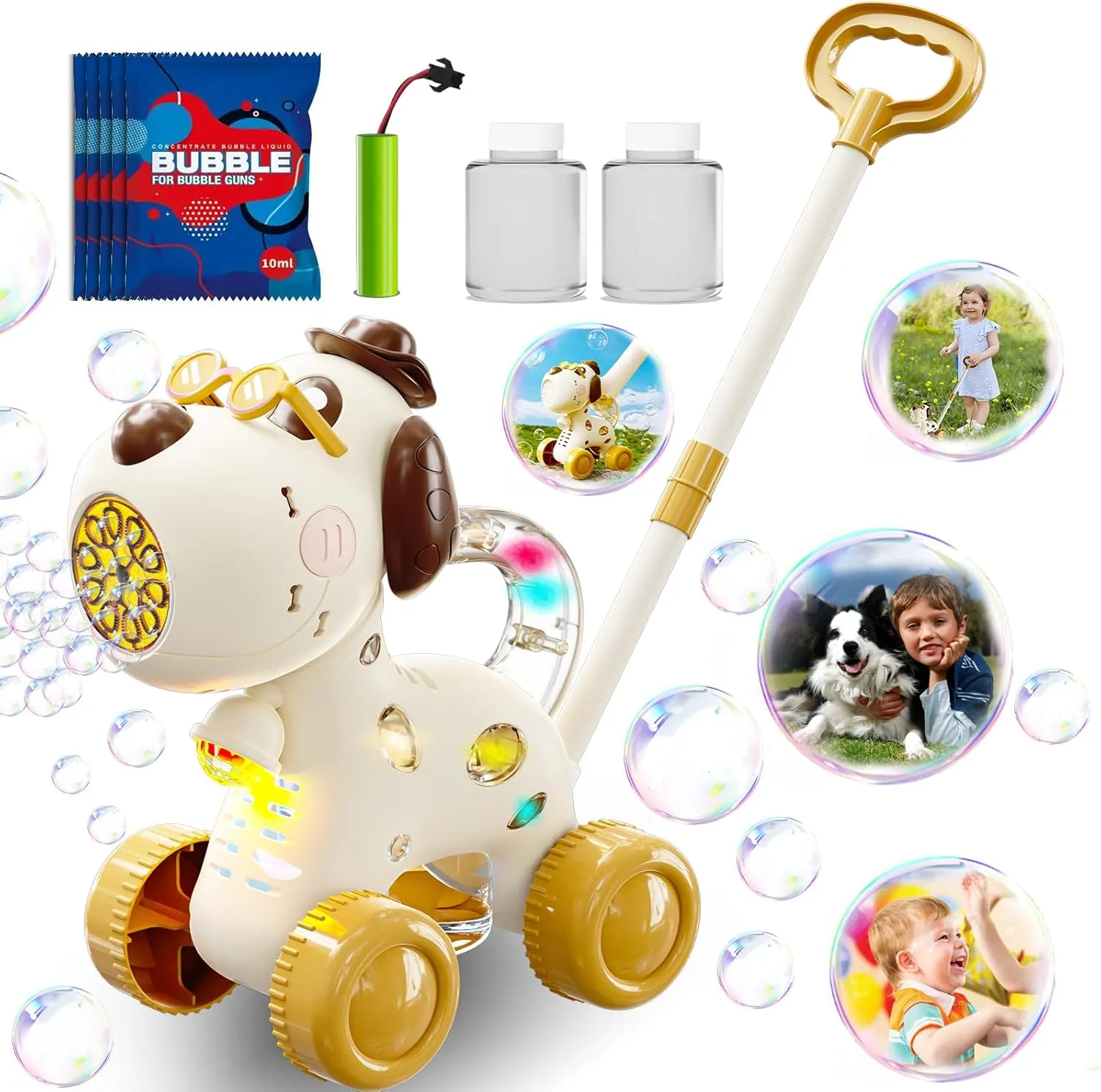 Dog Bubble Lawn Mower for Toddlers, Automatic Bubble Machine Maker for Kids, Summer Outdoor Yard Garden Activity Push Toys, Birthday Gift for Boys Girls 3 4 5 Year Old