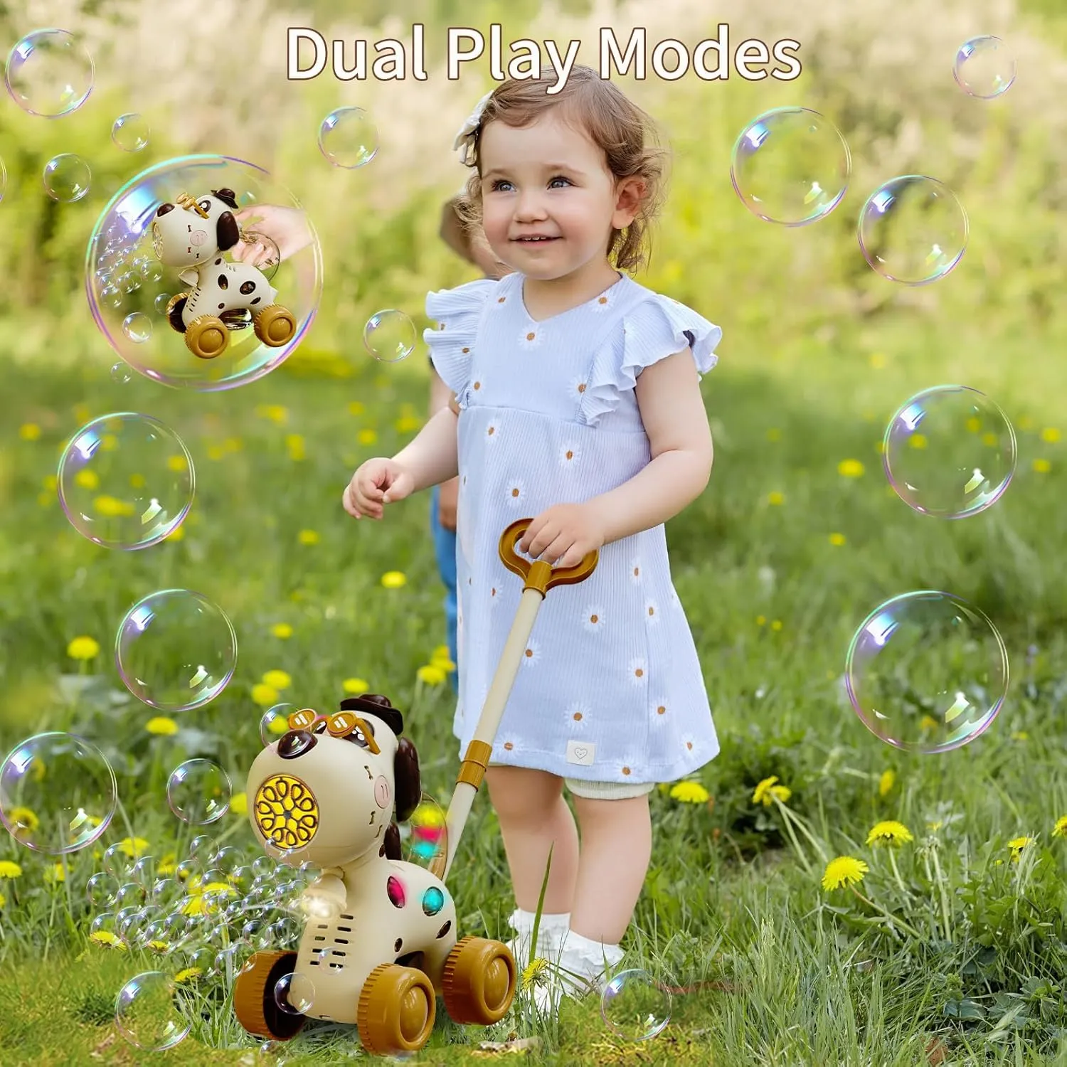Dog Bubble Lawn Mower for Toddlers, Automatic Bubble Machine Maker for Kids, Summer Outdoor Yard Garden Activity Push Toys, Birthday Gift for Boys Girls 3 4 5 Year Old