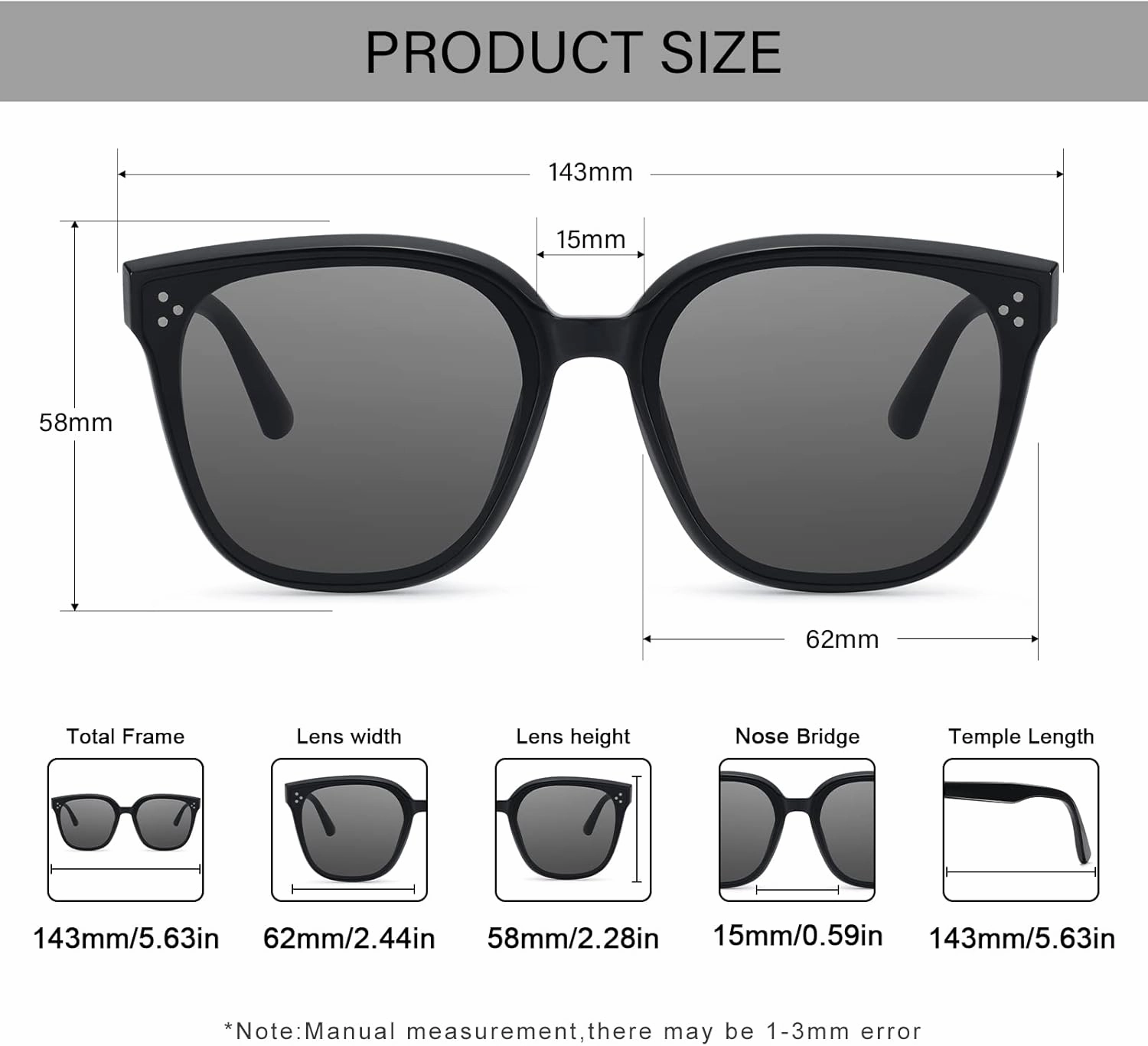 Dollger Retro Oversized Square Sunglasses for Women Trendy Classic Style Sun Glasses UV400 Protection