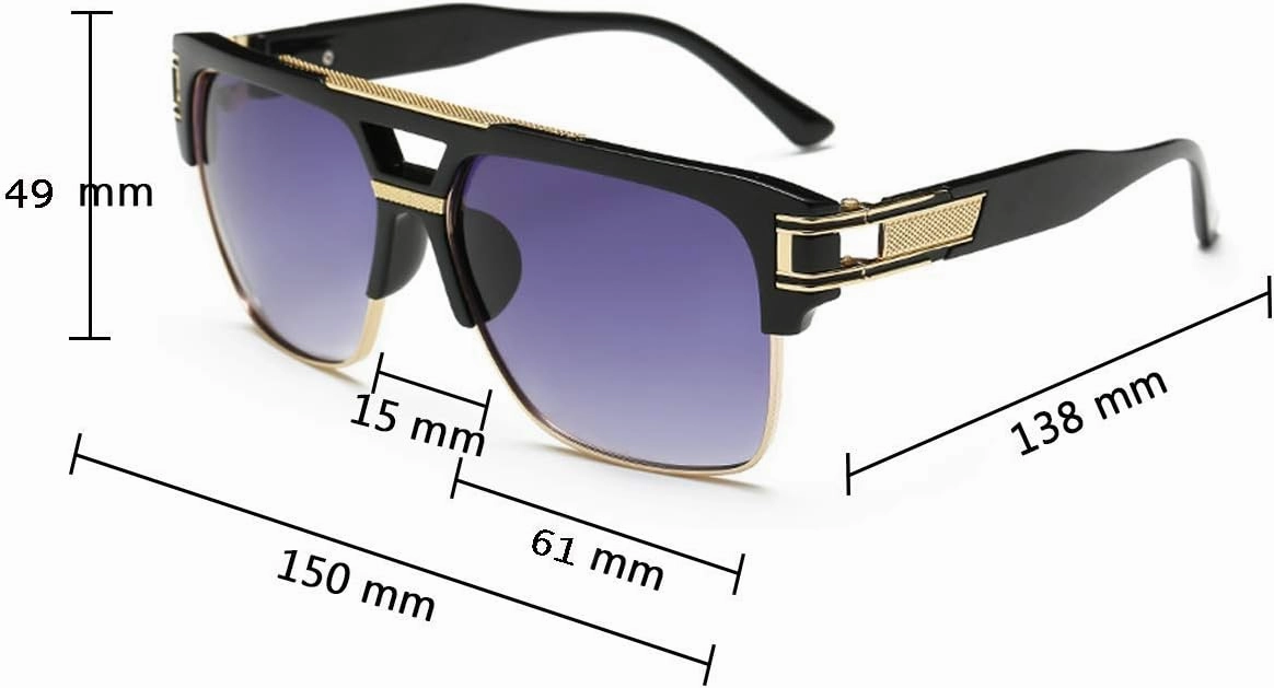 Dollger Square Sunglasses for Men Classic Oversized Sun Glasses Retro Semi Rimless Gold Alloy Frame UV400