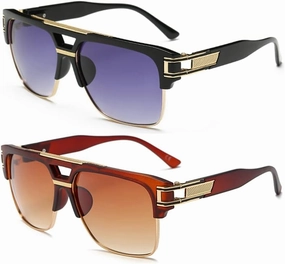 Dollger Square Sunglasses for Men Classic Oversized Sun Glasses Retro Semi Rimless Gold Alloy Frame UV400