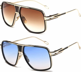 Dollger Sunglasses for Men Oversize Classic Black Shades Goggle Retro Gold Alloy Frame Sun Glasses
