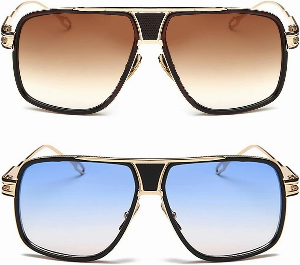 Dollger Sunglasses for Men Oversize Classic Black Shades Goggle Retro Gold Alloy Frame Sun Glasses