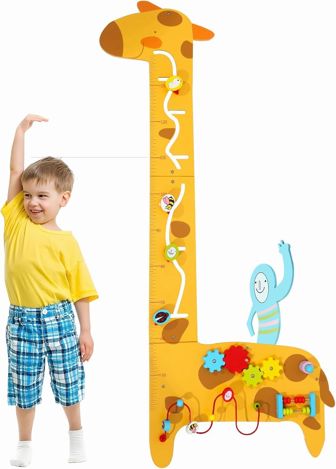 Dollox Giraffe Activity Wooden Wall Panels, 7-in-1 Toddler Multifunctional Busy Board Sensory, Interactive Educational Toy Montessori Wall Decor Preschool Toy for Daycare Activity Center Livingroom