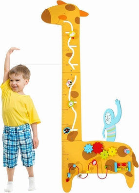 Dollox Giraffe Activity Wooden Wall Panels, 7-in-1 Toddler Multifunctional Busy Board Sensory, Interactive Educational Toy Montessori Wall Decor Preschool Toy for Daycare Activity Center Livingroom