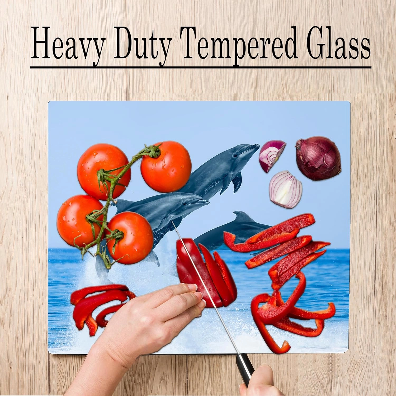 Dolphin Jumping Coastal Shoreline Waves Sandy Beach Kitchen Glass Cutting Board Ocean Decorative Gift (Dolphin Jumping)