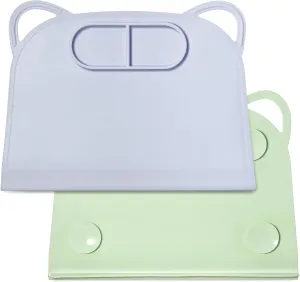 Domensi 2 Pack Silicone Suction Placemat with Teething Edge Bumper/spill for Baby Toddlers Kids with Storage Bag, Non-slip Dinning Table Mat, Dishwasher Safe for Table (Blue Green)