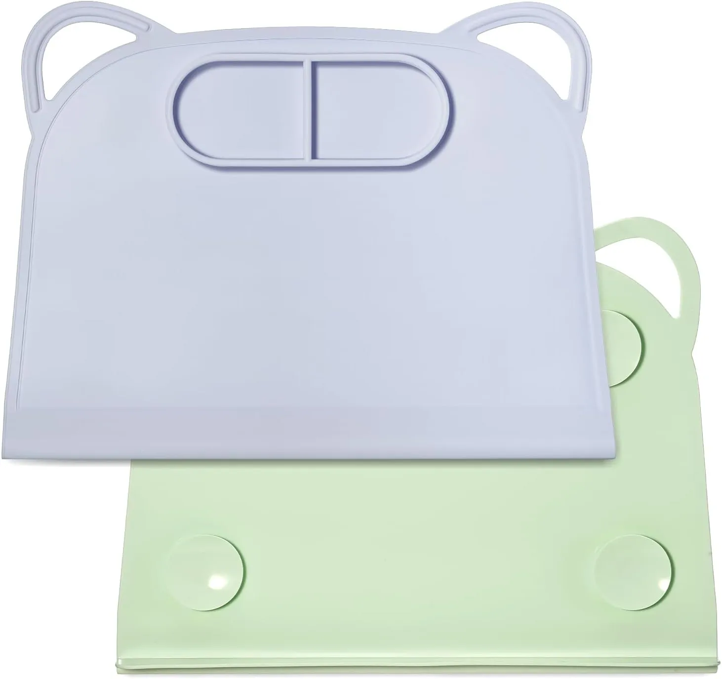 Domensi 2 Pack Silicone Suction Placemat with Teething Edge Bumper/spill for Baby Toddlers Kids with Storage Bag, Non-slip Dinning Table Mat, Dishwasher Safe for Table (Blue Green)