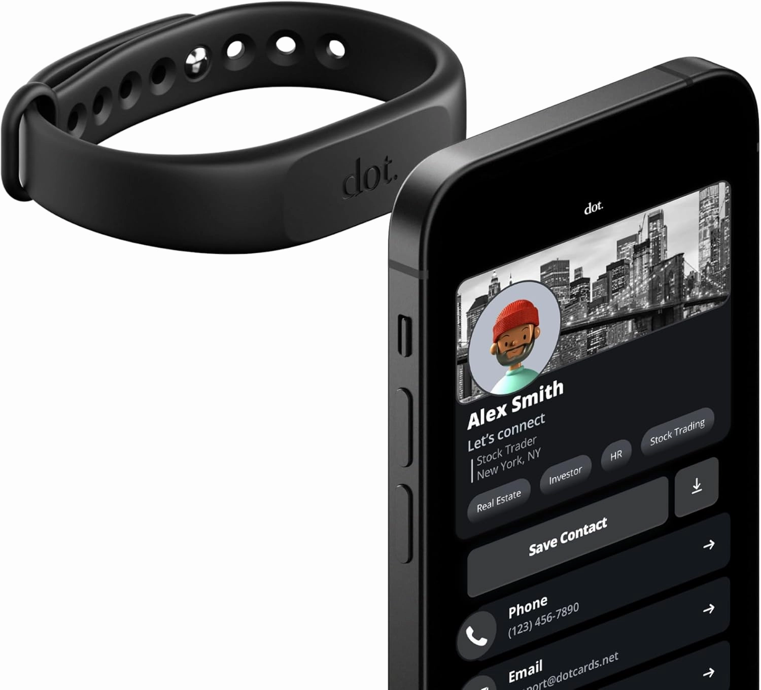 dot. Band - Digital Business Card Wristband - Tap to Share NFC - iPhone & Android (Black)