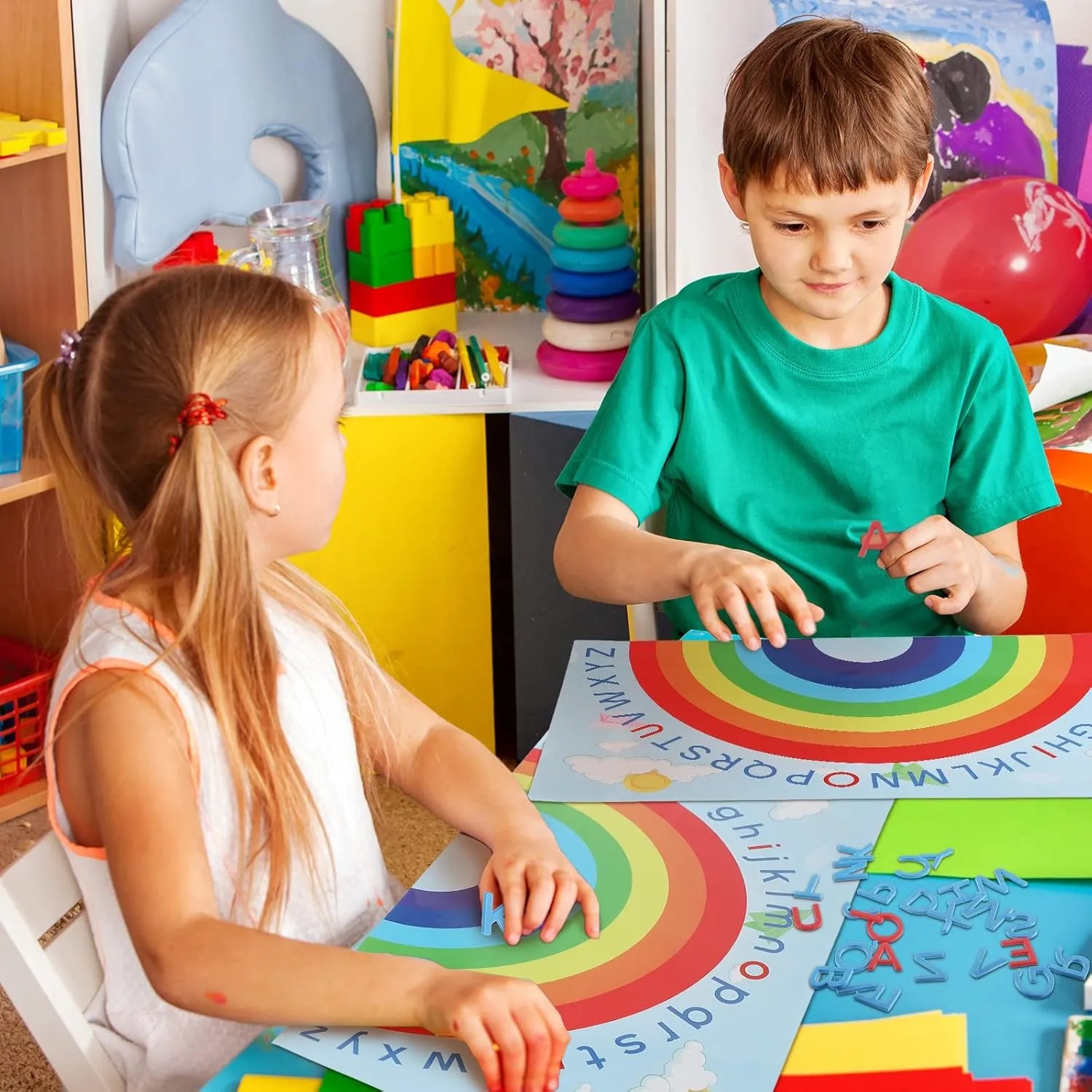 Double Sided Rainbow Play Alphabet Arch Mats Colorful Foam Letters ABC Educational Alphabet for Alphabet Recognition Activity Baby Toddlers Kids (6 Pcs)