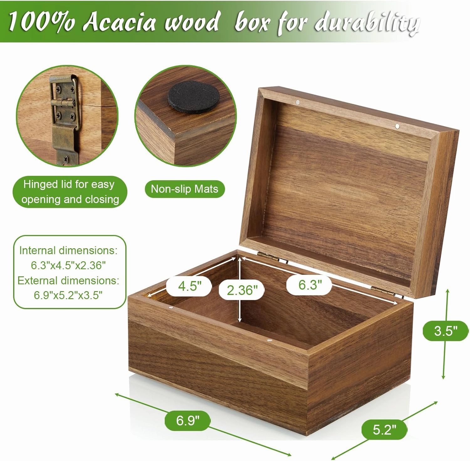 DRASTAR Keepsake Box, Acacia Wood Memory Box with Hinged Lids, Wooden Jewelry Box, Small Storage Box,3x5, 4x6 Decorative Card Box, Bridal Shower Gifts