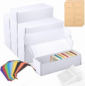 Draupnir 10 Pack Trading Card Storage Box, Cardboard Game Card Storage Box White Bulk Card with 20 Dividers, 50 Cards Protector and 2 Label Stickers for Baseball, Sports, Game Cards Storage Boxes