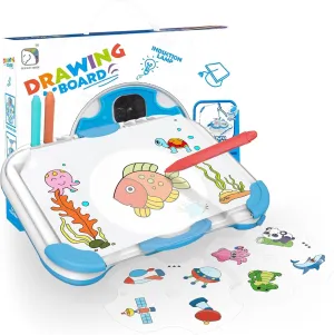 Drawing Projector for Kids, Light Up Tracing Pad with 64 Cartoon Patters and 6 Color Brushes, Educational Doodle Board Gifts for Boys Girls (Blue)