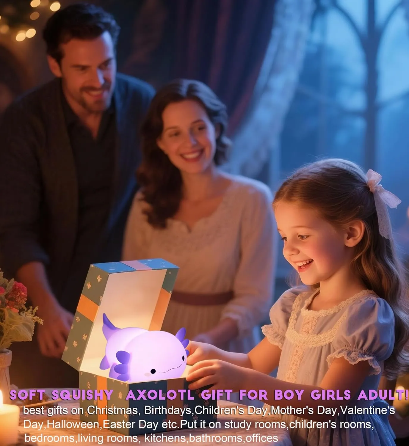DREAMING MY DREAM Axolotl Night Light for Kids,Cute Axolotl Gifts lamp Rechargeable Light Table Bedside Lamp,LED Animal Silicone Nursery Night Lamp Cute Room Decor for Kids Girls Boys