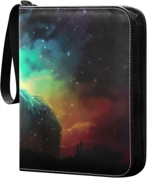 Dreamscapes Wolf Card Binder 4 Pocket Collectible Trading Card Albums with 50 Sleeves Double Side PU Waterproof 3 Ring for Sports & Game Cards