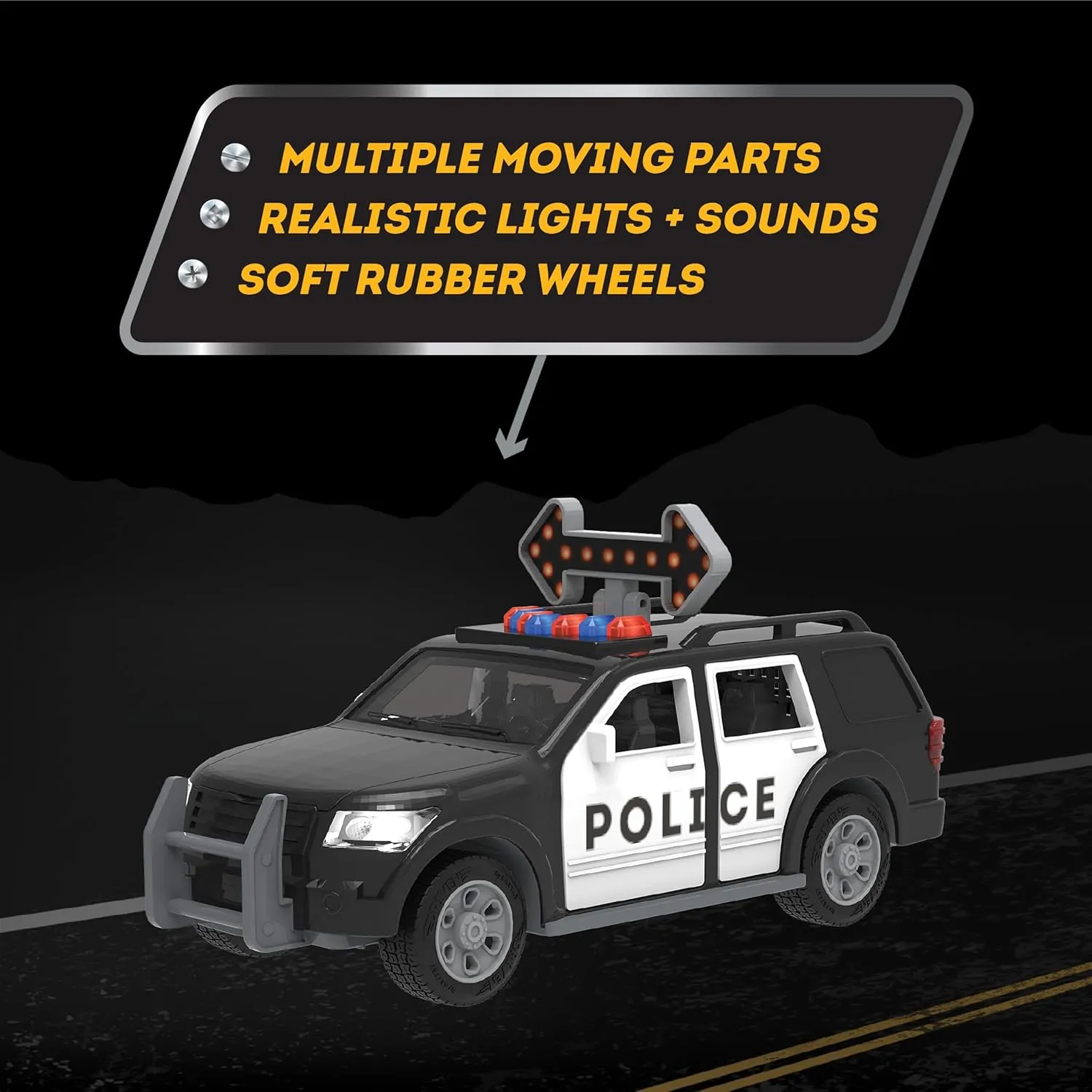 Driven by Battat – Police Car Toy SUV – 1:24 Scale – Toy Vehicle with Lights and Sound – Rescue Car Toy for Boys & Girls & Toddlers Age 3 