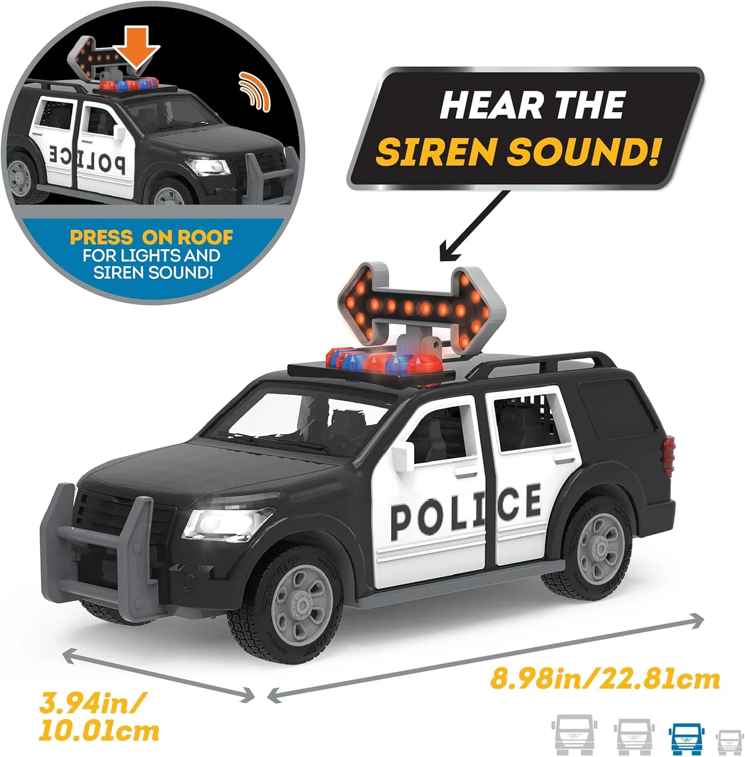 Driven by Battat – Police Car Toy SUV – 1:24 Scale – Toy Vehicle with Lights and Sound – Rescue Car Toy for Boys & Girls & Toddlers Age 3 