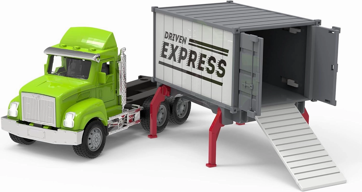 Driven by Battat – Toy Container Truck with Lights & Sounds – Small Toy Shipping Container Vehicle – Realistic Toy Truck for Kids – Movable Parts – 3 Years   – Micro Container Truck