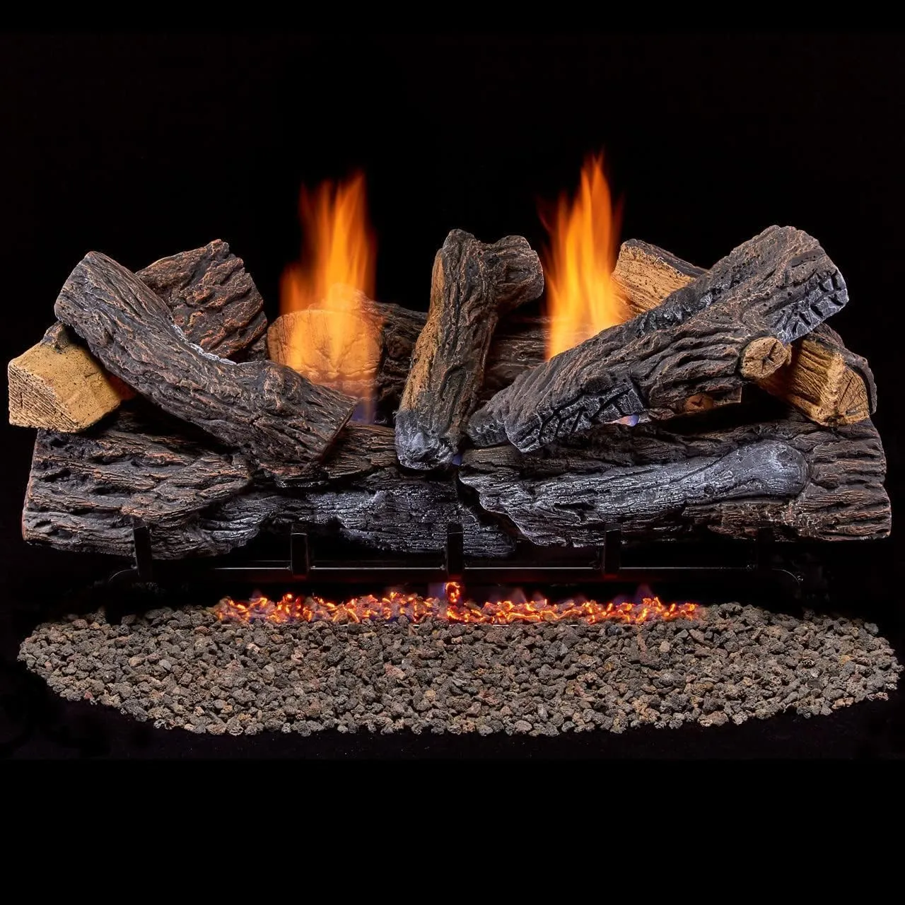 Duluth Forge DLS-30T-2 Dual Fuel Ventless Fireplace Logs Set with Thermostat, Use with Natural Gas or Liquid Propane, 33000 BTU, Heats up to 1100 Sq. Ft, Stacked Red Oak, 30 Inches