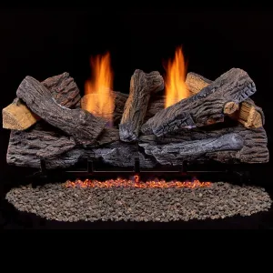 Duluth Forge DLS-30T-2 Dual Fuel Ventless Fireplace Logs Set with Thermostat, Use with Natural Gas or Liquid Propane, 33000 BTU, Heats up to 1100 Sq. Ft, Stacked Red Oak, 30 Inches