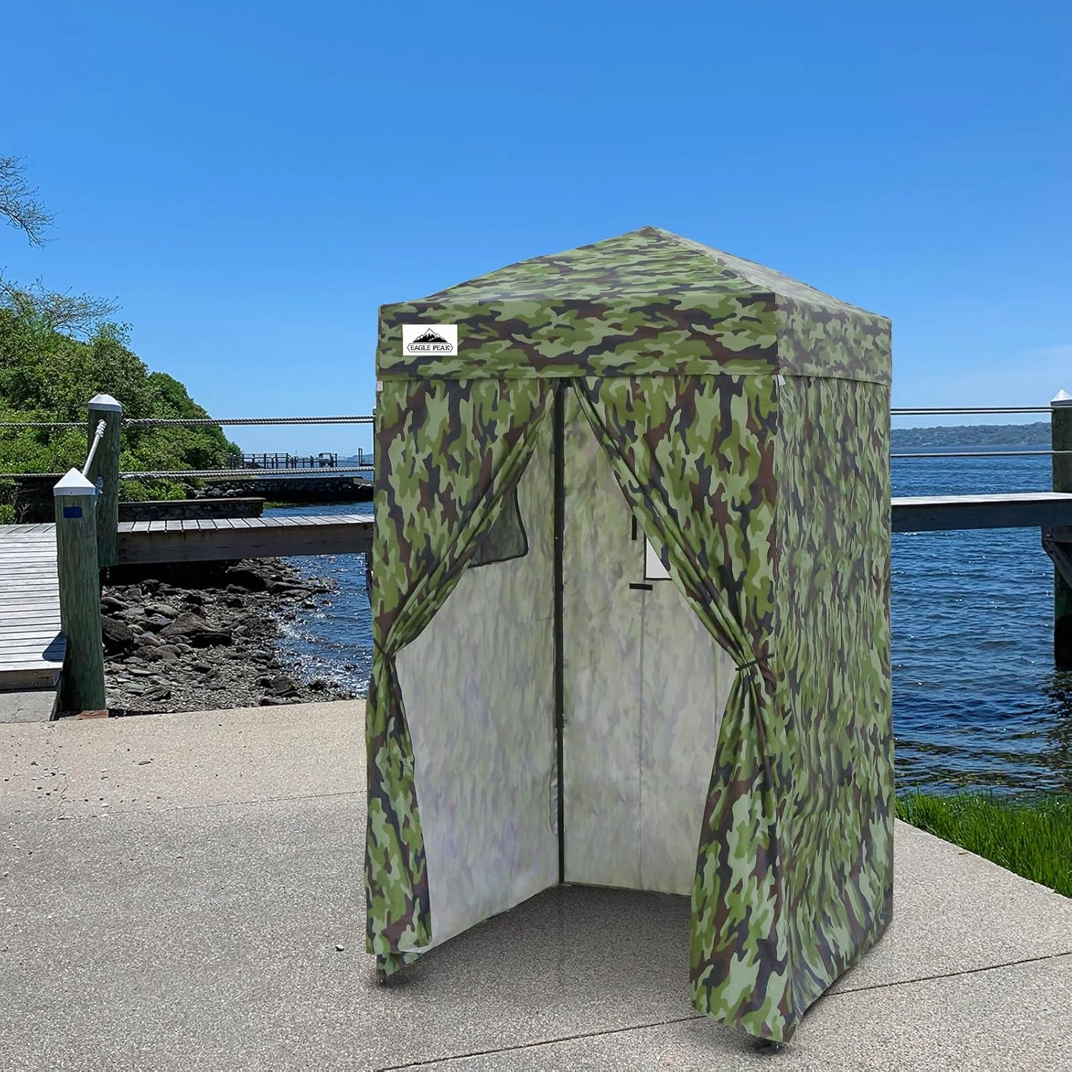EAGLE PEAK Flex Ultra Compact 4x4 Pop-up Canopy, Sun Shelter, Changing Room, Portable Privacy Canopy Cabana for Pool, Fashion Photoshoots, or Camping, Camo