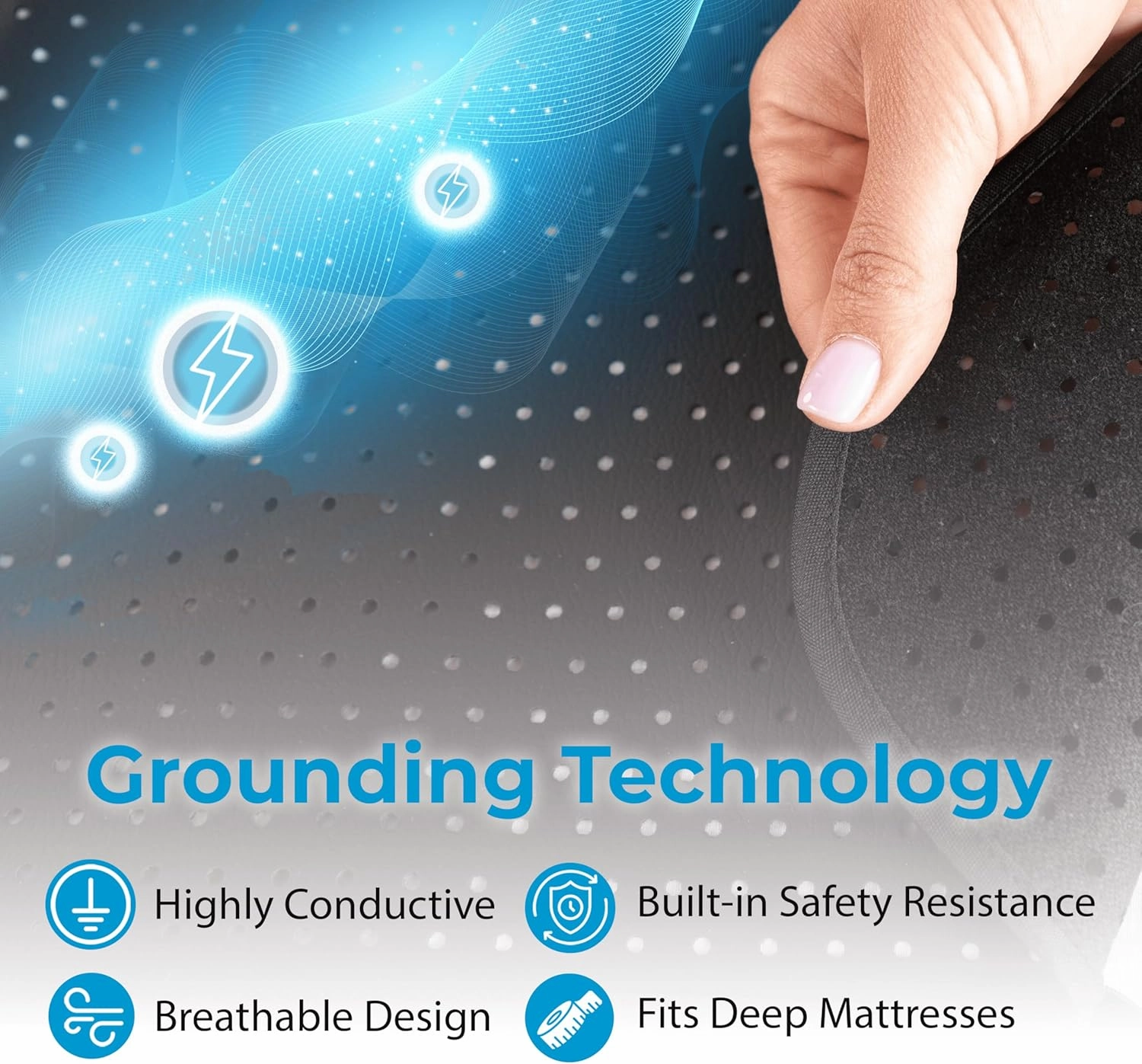 Earth Grounding Mat for Sleeping (54x74in), Full Body Grounding Mattress Cover for Stress and Inflammation, Fits Queen Size Bed, Includes 15 Feet Cord and Outlet Tester