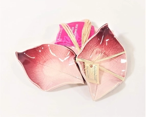 Earthen Vessels Pottery Stoneware Hydrangea Leaf Tea Bag Coaster, Spoon Rest, Ring Dish, Set of 3, in Grandma"s Rose Garden Pink