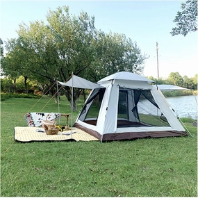 Easy Tent 4 People Sun Protection Tent for Camping Light and Stable Family Tent with Living Area for Camping, Hiking, Mountaineering