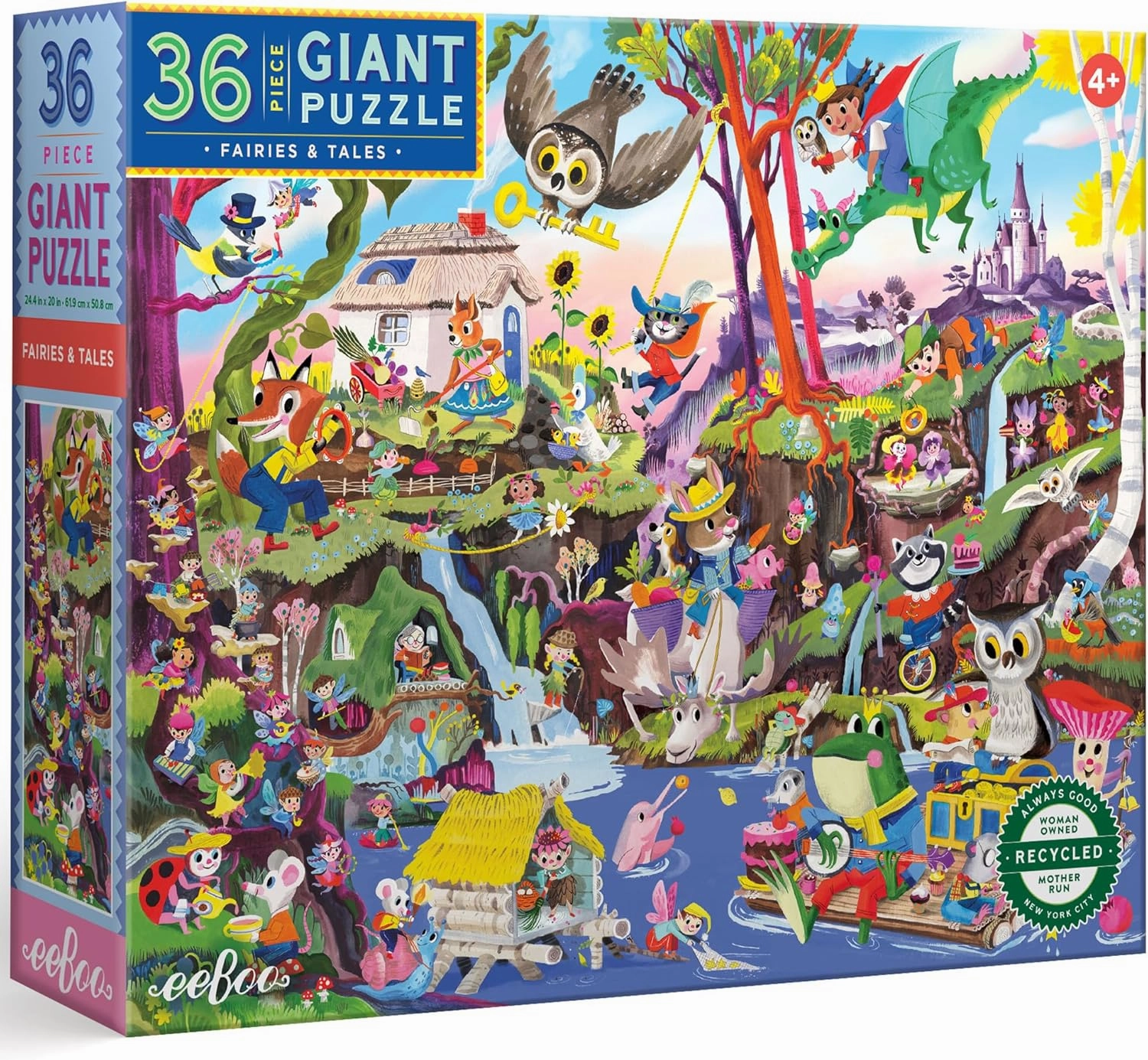 eeBoo: Fairies & Tales - 36 Piece Giant Puzzle - 24.4" x 20" Jigsaw, Oversized Colorful Pieces, Childrens Fantasy Puzzle, Kids Ages 4 